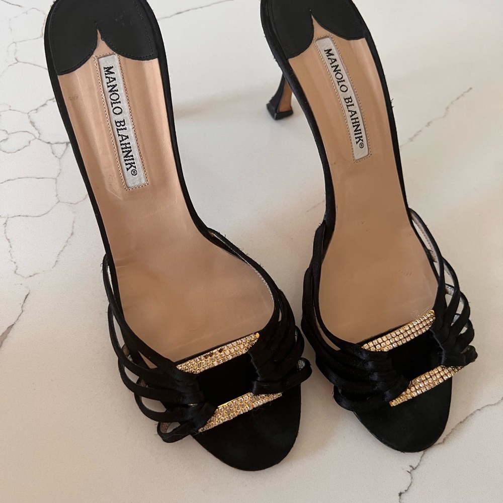 Manolo Blahnik Black Heels with Gold Embellishments